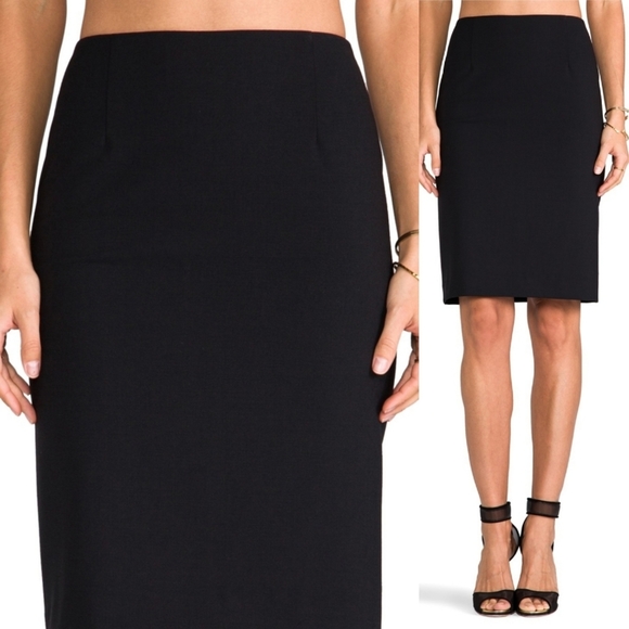 Theory Golda Black Pencil Skirt Slit Preppy Wool Office Classic Neutral Work 0 - Picture 2 of 14